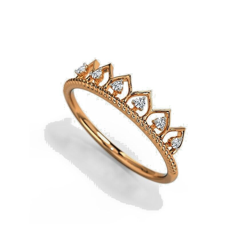 Gold CZ Crown Ring Band Light Weight Daily Wear