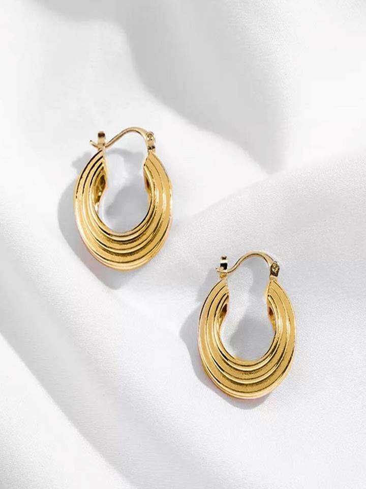 MODERN HIGH FINISHED   STYLISH HOOPS DESIGN 18K PURE GOLD EARRINGS