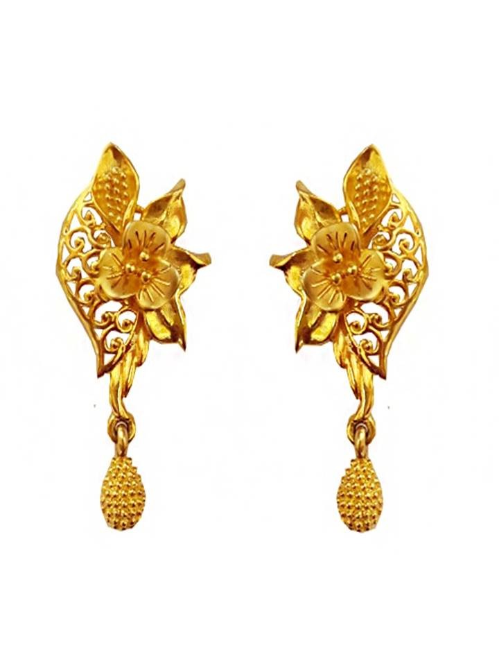 HANDCRAFTED FLOWER DESIGN 22K PURE GOLD HANGING EARRINGS