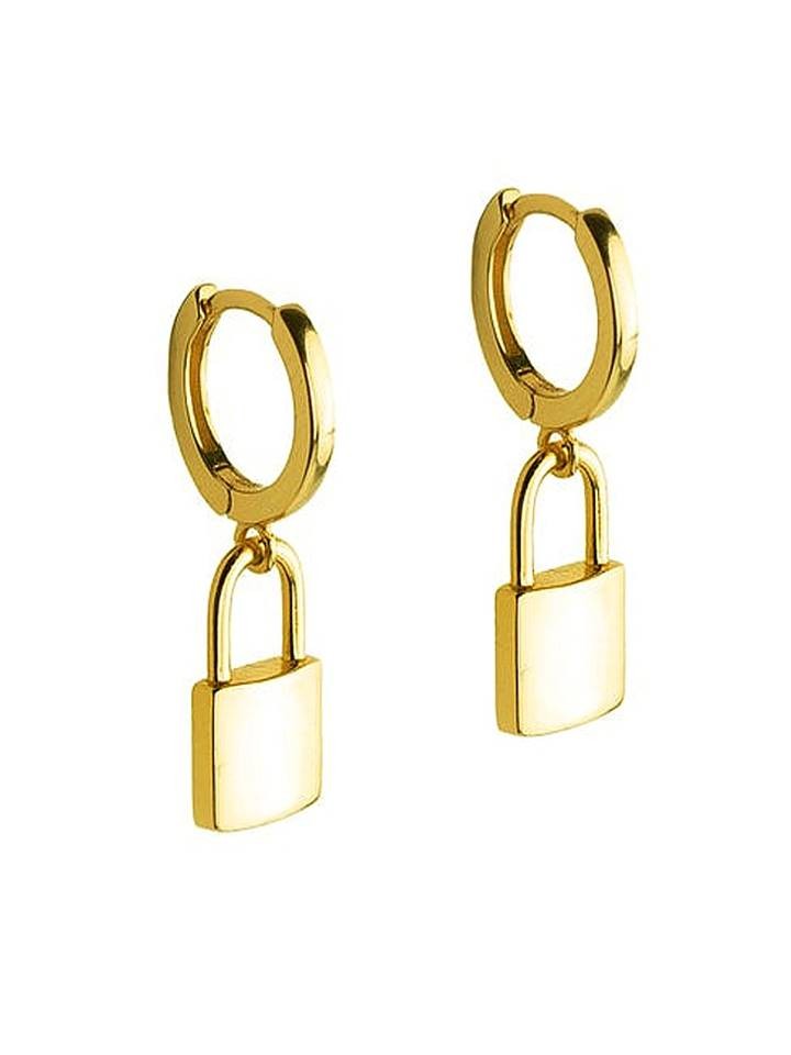 CONTEMPORARY 18K PURE GOLD LOCK CHARM EARRINGS