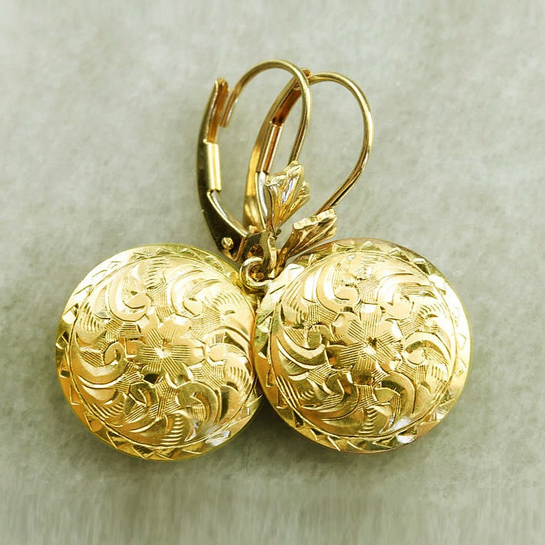 Gold Hand Engraved Earrings