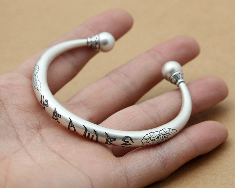 Tibetian White Gold Cuff Bangle.