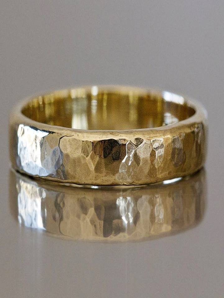 HAMMER WORK 18K PURE GOLD MEN RING BAND